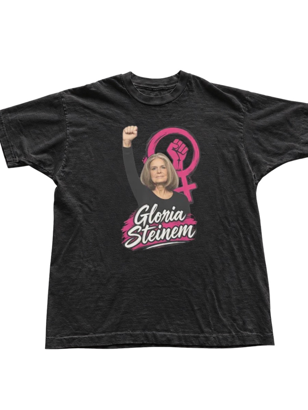 Black Tee with Pink Feminist Graphic
